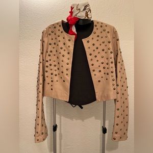 Studded cropped leather jacket
